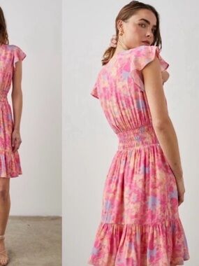 Rails Tara Floral Mini Dress Passion Flower Pink Tiered Smocked